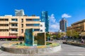 Little Tel Aviv glass mosaic fountain and installation by Nachum Gutman at 3 Sderot Rothschild Boulevard in downtown Lev HaIr Royalty Free Stock Photo