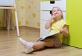 Little thinking girl with book