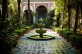 A little tiered fountain in an old elegant and classic villa landscaped yard. Royalty Free Stock Photo