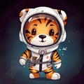 Little tiger astronaut in space suit, cartoon chibi style, AI generative