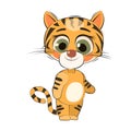 Little tiger cub. Isolated object on white background. Cheerful kind animal child. Cartoons flat style. Funny. Vector