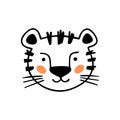 Little Tiger in doodle style. Cute hand drawn cartoon tiger. Vector illustration. Royalty Free Stock Photo