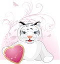 Little tiger with heart and floral ornament Royalty Free Stock Photo