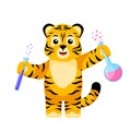 Little Tiger scientist isolated. Cute character cartoon striped tiger teacher chemistry