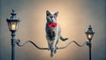 The Little Tightrope Master: A Russian Blue Cat on a Wire AI Generated