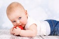 Little toddler eating apple Royalty Free Stock Photo