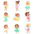 Little tooth fairy. Kids sorceress characters, small cute elf girl with wings, fabulous princesses with magic wands and