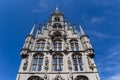 Little towers on the facade of the historic town hall in Gouda