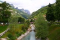 Little town in the dolomites crossed by a stream Royalty Free Stock Photo