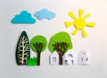 Little town houses in row. Property and house buying concept. Paper cut design background. Paper cut design background. Royalty Free Stock Photo