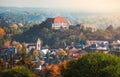 Little Town or Village with Castle on a Hill Royalty Free Stock Photo