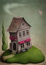 The little toy house on the hill Royalty Free Stock Photo