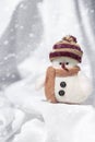 Little toy snowman on a white background. Winter, christmas and new year concept Royalty Free Stock Photo