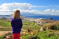 Little traveller standing at panoramic point of Naxos Royalty Free Stock Photo