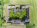 Little Trianon the copy of the Trianon Palace in Floresti Prahova Romania. Top down view from a drone.