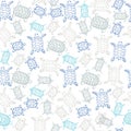 Little turtle contour seamless pattern on white background . Vector animal illustration