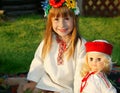 Little Ukrainian or Belarusian girl in national clothes