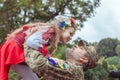 Little Ukrainian girl meets dad from the war Royalty Free Stock Photo