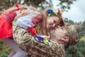 Little Ukrainian girl meets dad from the war