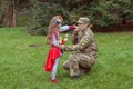 A touching meeting of a Ukrainian little girl with her military father