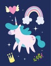 Little unicorn rainbow crown heart fantasy magic animal cartoon