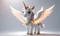 Little Unicorn Wings Cute 3D Art Animated Graphic, Invitation Card Banner Website Design Background - ai generated