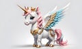 Little Unicorn Wings Cute 3D Art Animated Graphic, Invitation Card Banner Website Design Background - ai generated