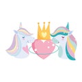 Little unicorns rainbow mane with crown and heart love lovely cartoon