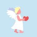 Little valentines angel cupid holding red heart happy valentine day cute girl flying female cartoon character full