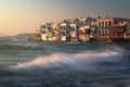 Little Venice in Chora at Sunset, Mykonos, Greece Royalty Free Stock Photo