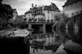 Little Venice in Colmar in Alsace in France. Black and white image