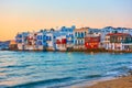 The Little Venice n Mykonos Island at sunset