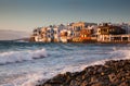 little venice at sunset, mykonos, Greece - luxury travel destiation - greek islands Royalty Free Stock Photo