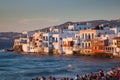 little venice at sunset, mykonos, Greece - luxury travel destiation - greek islands Royalty Free Stock Photo