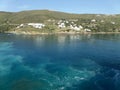 Little Village on a Small Island View from Leaving Cruise Ship, Cyclades Islands Royalty Free Stock Photo