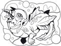 Little water dragon, coloring book, funny illustration