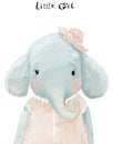 Little watercolor girl elephant with pink dress Royalty Free Stock Photo