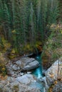 Hidden little waterfall among trees and cliffs of the canyon Royalty Free Stock Photo