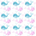 Little whale unicorn, seamless pattern, modern cartoon style. Vector illustration