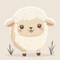 Little white cheerful and smiling sheep. Little baby sheep.