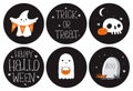 Halloween Candybar Decoration Set. Cute Hand Drawn Halloween Round Shape Stickers.