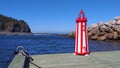 Miniature reproduction of white and red lighthouse on a pier at the St Lawrence river GaspÃÂ©sie QuÃÂ©bec Canada Royalty Free Stock Photo