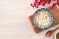 Little white tangyuan with sweet osmanthus honey and syrup soup
