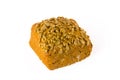 Little whole wheat square bread with sunflower seeds inside and as a topping. Perfect product for one person. Isolated