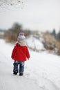 Little winter baby girl in red coat Royalty Free Stock Photo