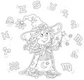 Little witch astrologer and Zodiac signs Royalty Free Stock Photo