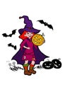 Little witch with bats and pumpkins Royalty Free Stock Photo