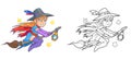 Little witch flying on her broomstick