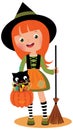 Little witch and her cat on Halloween