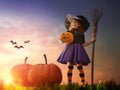 Little witch outdoors Royalty Free Stock Photo